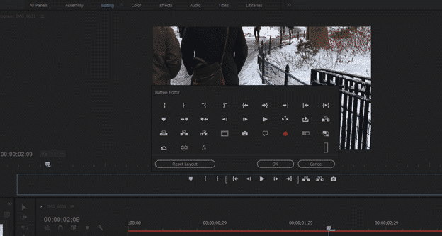 ממשק של תוכנה לעריכת וידאו Adobe Premiere Pro