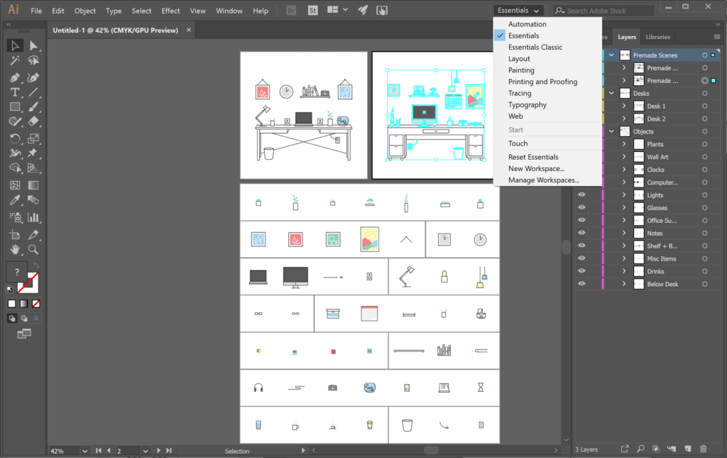 adobe illustrator interface עיצוב גרפי