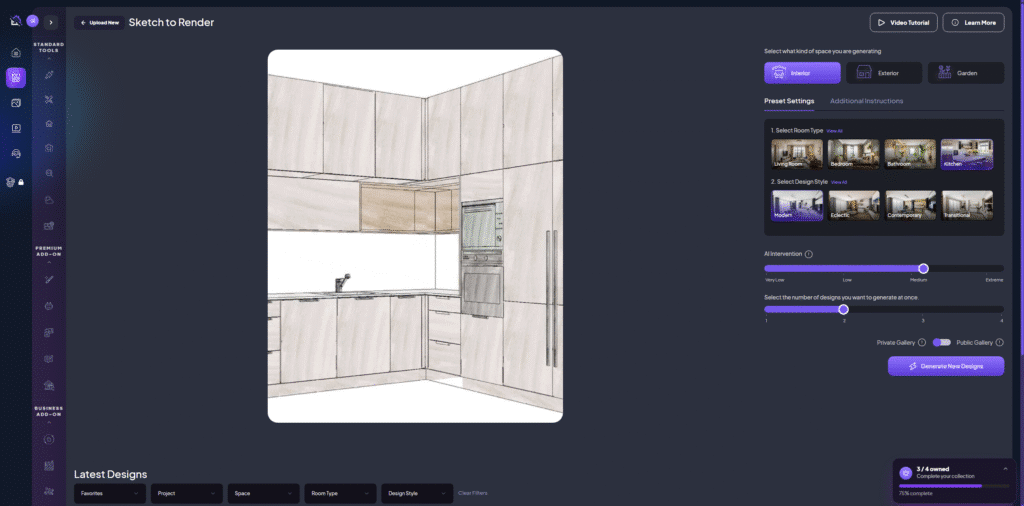 הדאשבורד של הפיכת שרטוט לתמונה AI